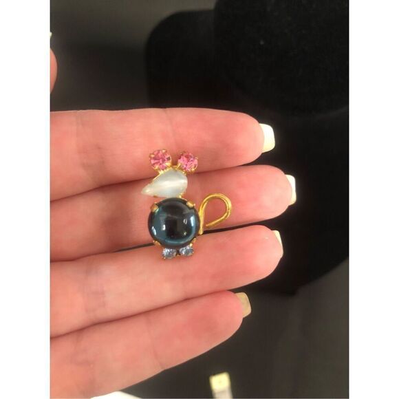 vintage jelly belly rhinestone mouse brooch pin pink blue made in austria 1 inch - Picture 2 of 7